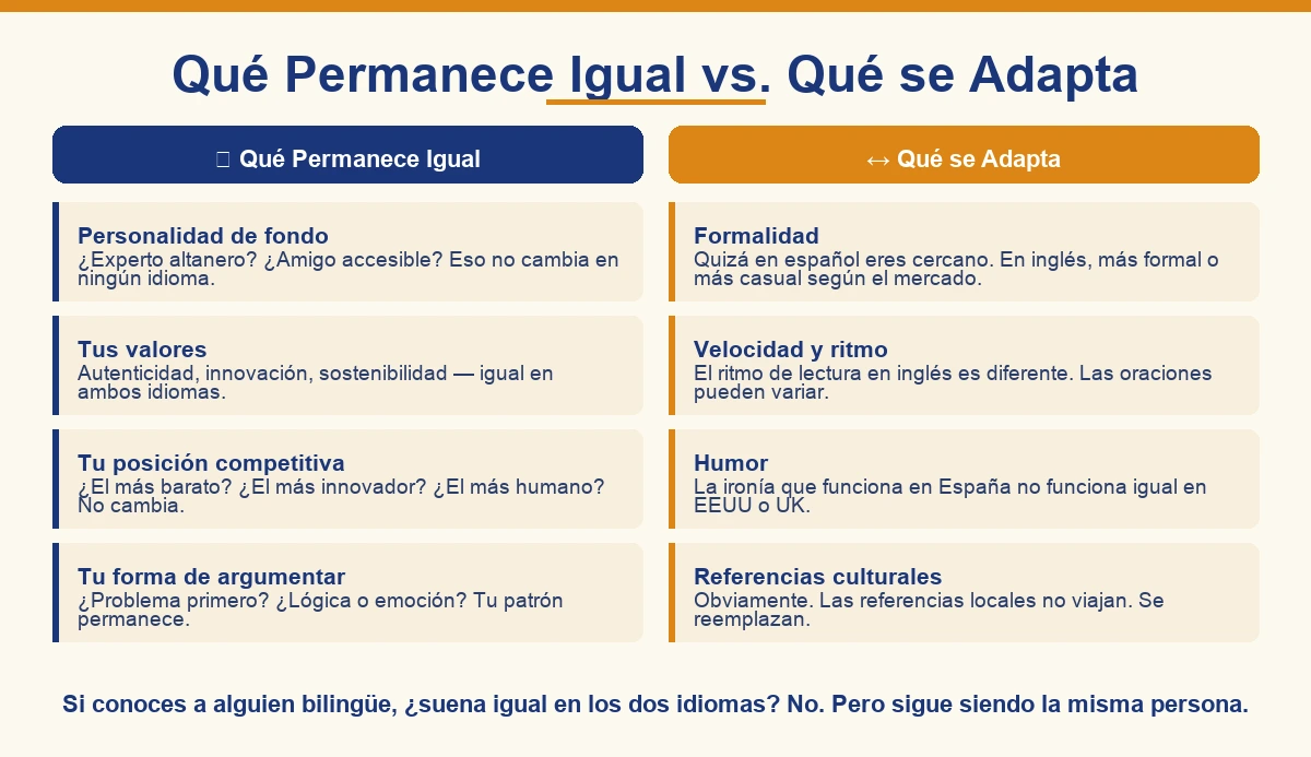 Qué permanece igual y qué se adapta en el tono de marca bilingüe